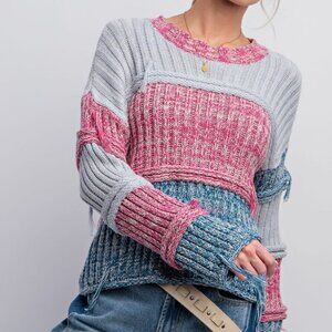 Easel Cozy Color Block Knit Sweater